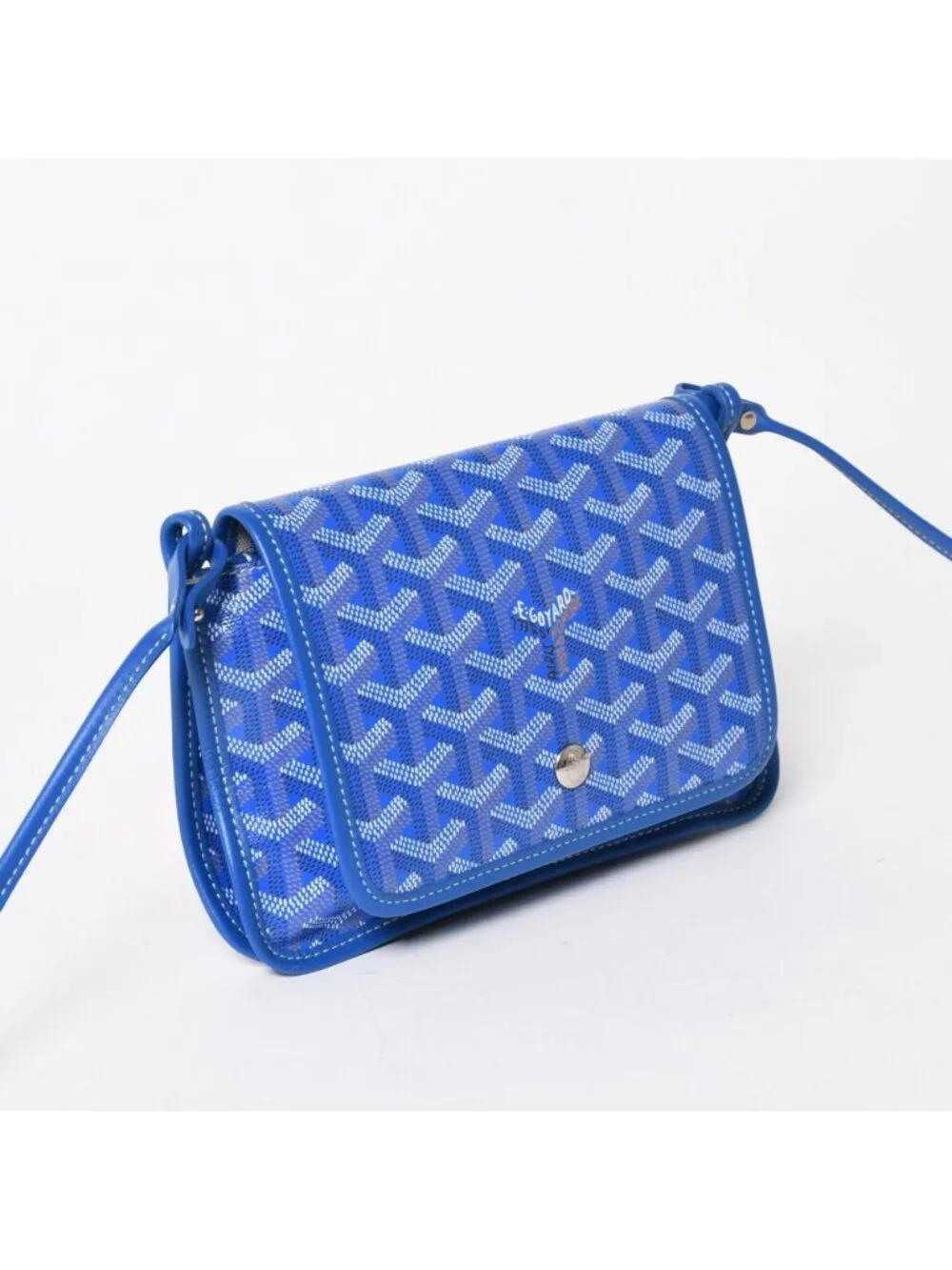 Goyard Plumet Pouch Wallet Shoulder Bag Blue Silver